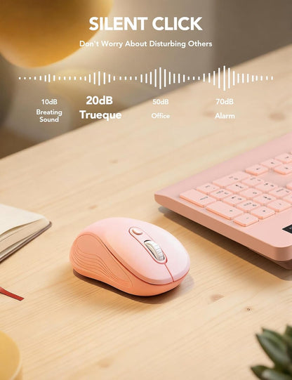 Wireless Mouse for Laptop, Ergonomic 6-Button Mouse, Baby Pink