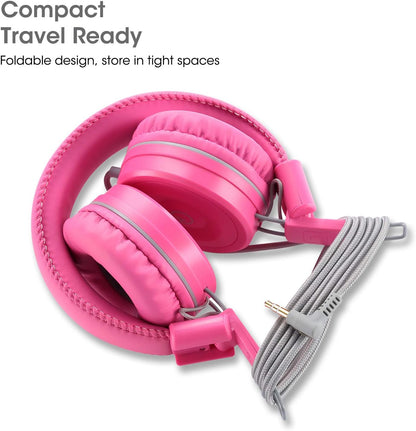 K22 Kids Headphones Wired 3.5Mm Jack, Foldable, Flamingo Pink