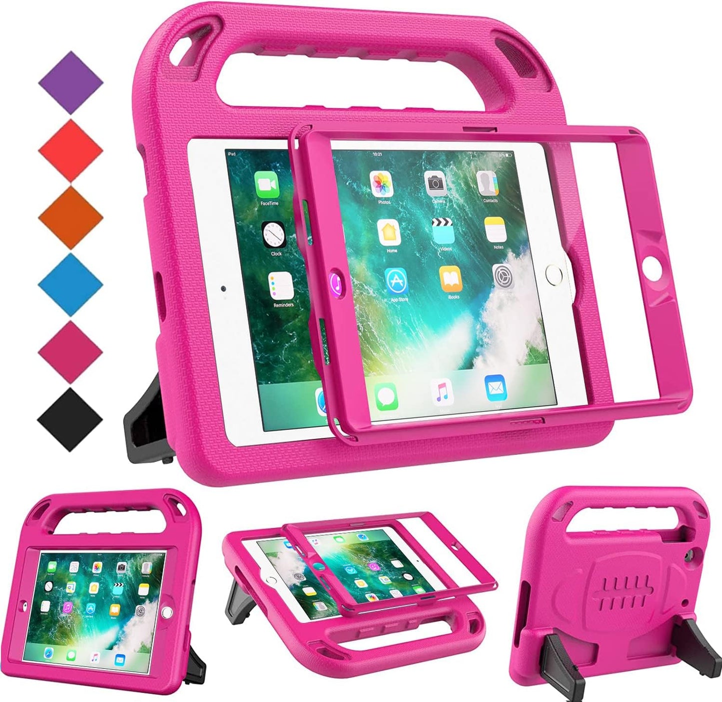 Case for Ipad Mini 1 2 3, Ipad Mini 1/2/3 Case for Kids - Built-In Screen Protector, Shockproof Lightweight Hard Cover Handle Stand Kids Case for Ipad Mini 1St 2Nd 3Rd Generation, Rose