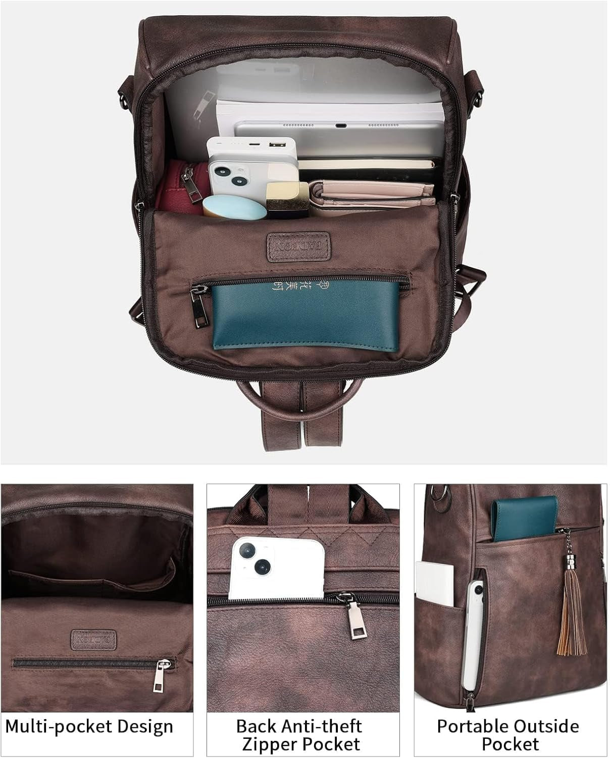Leather Backpack for Women, 13 Inch, Travel Work Bag