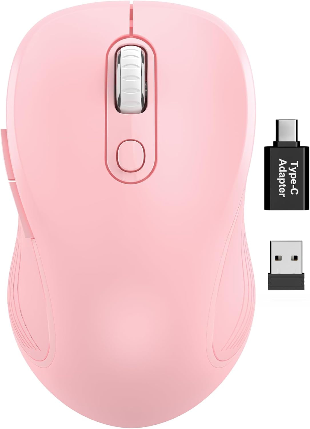 Wireless Mouse for Laptop, Ergonomic 6-Button Mouse, Baby Pink