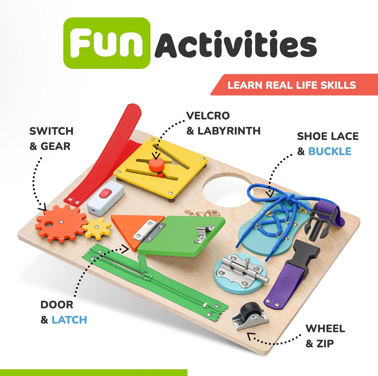 Montessori Busy Board, Premium Wooden Sensory Toy