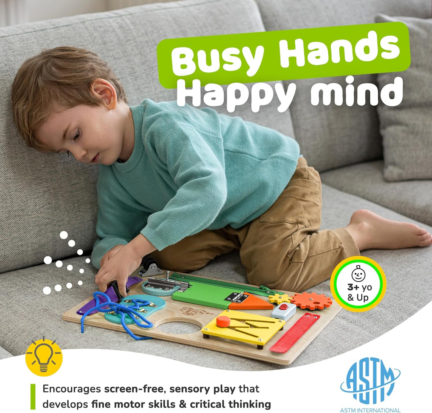 Montessori Busy Board, Premium Wooden Sensory Toy
