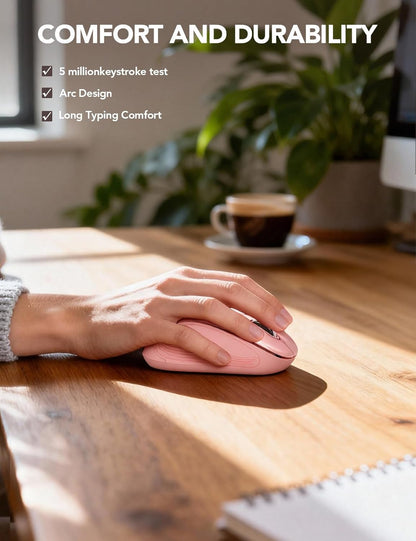 Wireless Mouse for Laptop, Ergonomic 6-Button Mouse, Baby Pink
