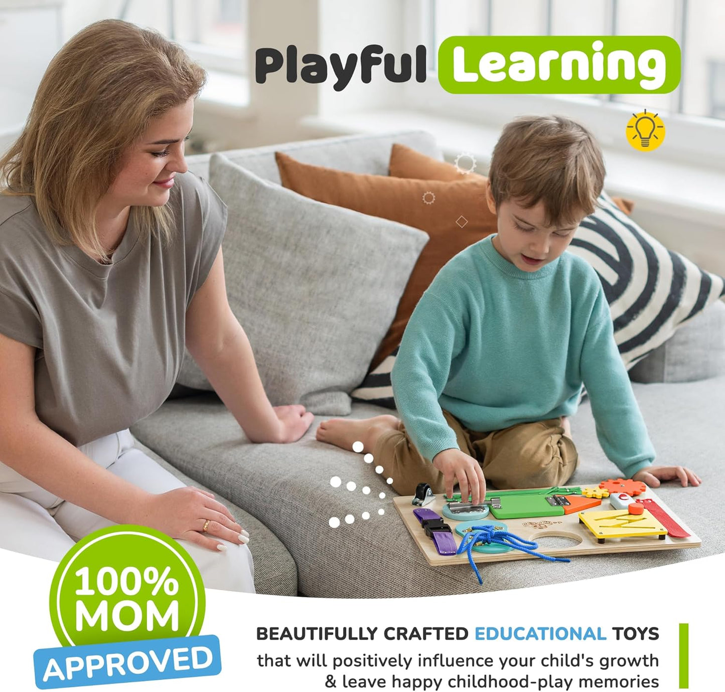 Montessori Busy Board, Premium Wooden Sensory Toy