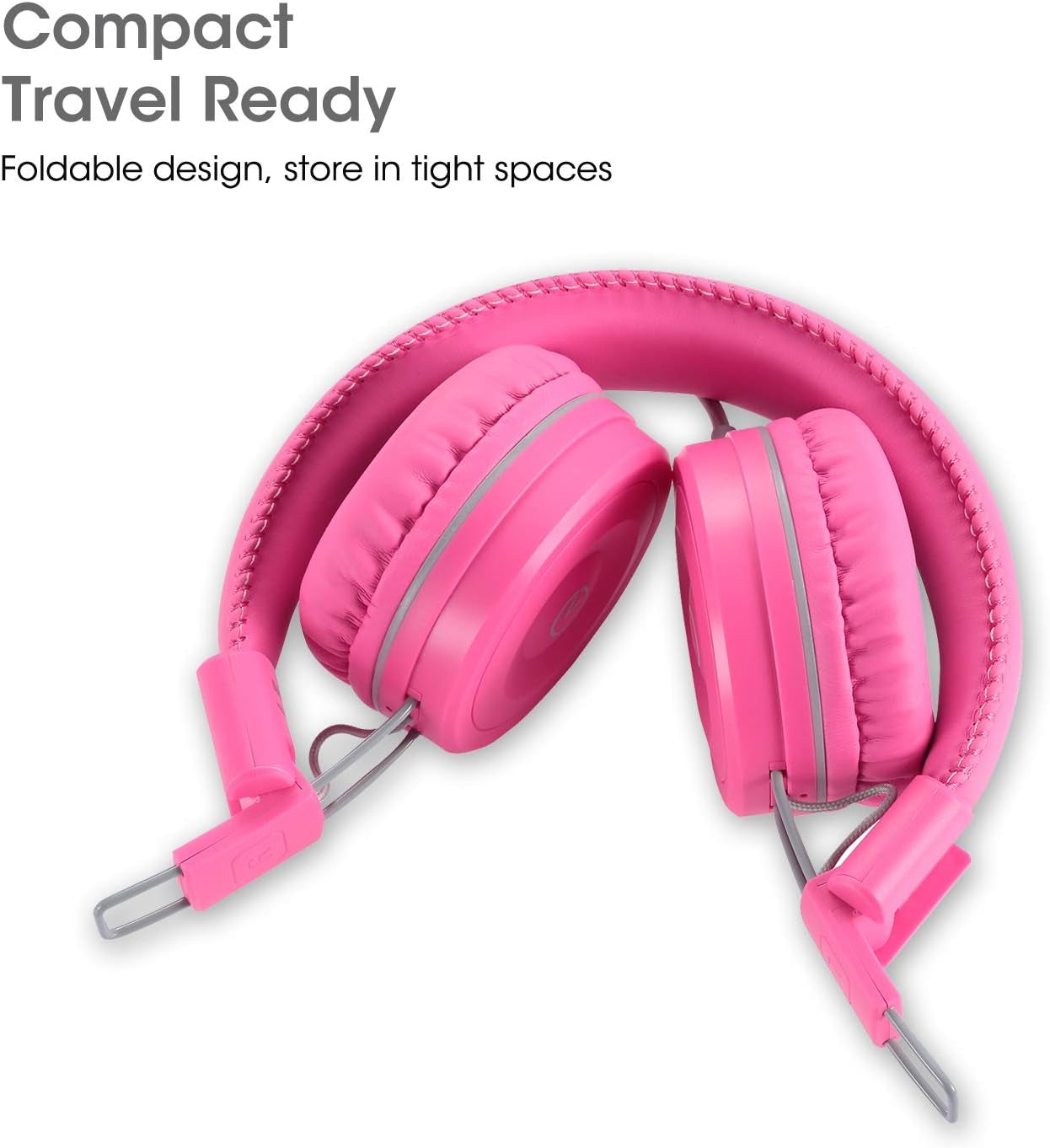 K22 Kids Headphones Wired 3.5Mm Jack, Foldable, Flamingo Pink