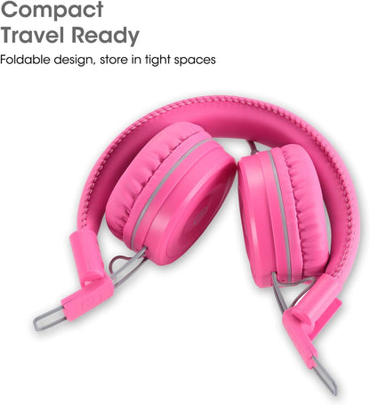 K22 Kids Headphones Wired 3.5Mm Jack, Foldable, Flamingo Pink