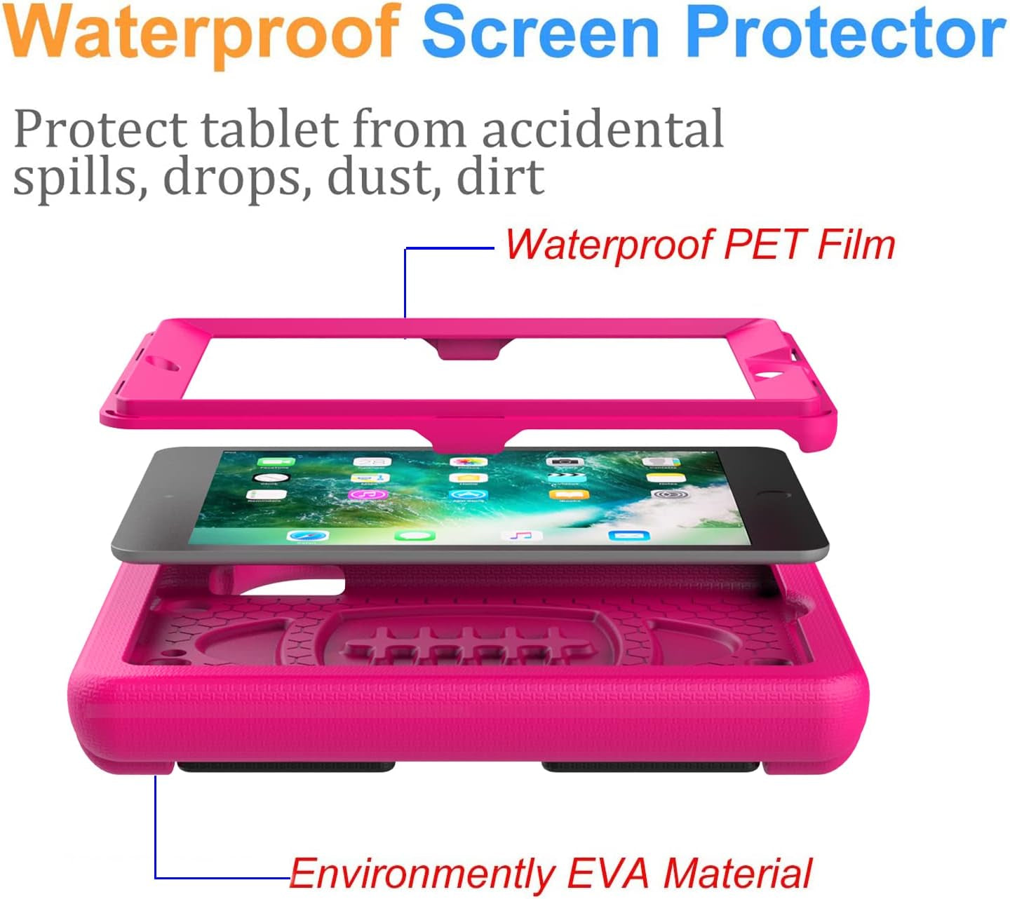 Case for Ipad Mini 1 2 3, Ipad Mini 1/2/3 Case for Kids - Built-In Screen Protector, Shockproof Lightweight Hard Cover Handle Stand Kids Case for Ipad Mini 1St 2Nd 3Rd Generation, Rose