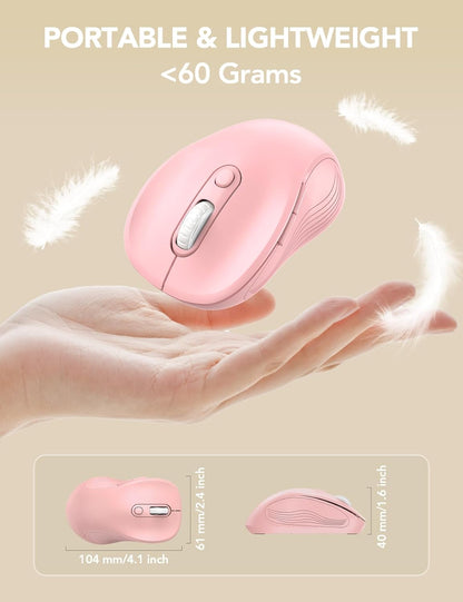 Wireless Mouse for Laptop, Ergonomic 6-Button Mouse, Baby Pink