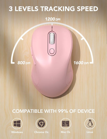 Wireless Mouse for Laptop, Ergonomic 6-Button Mouse, Baby Pink